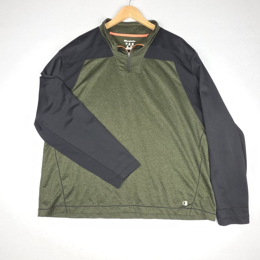 Champion Elite Men's 1/4 Zip Pullover 2XL Moss/Black LS Running Hiking Athletic‎